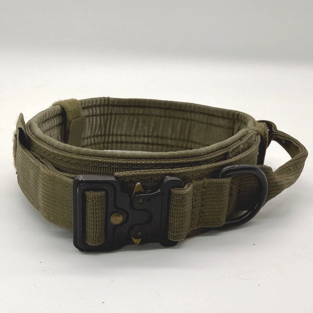 Excellent Elite Spanker Tactical Dog Collar XL Green Metal Buckle Handle K9